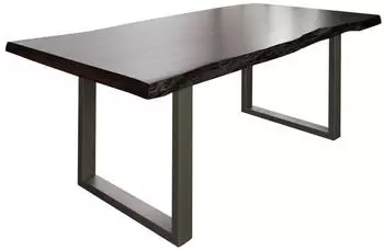 Massivmoebel24 Freeform 5 Baumkantentisch Akazie 200x100x77cm braun lackiert, U-Beine silber matt (09-110-824-1904)