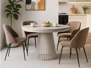 Beautysofa Lumi Runder Esstisch ausziehbar &Oslash;100&ndash;180cm Metallbeine Kaschmir