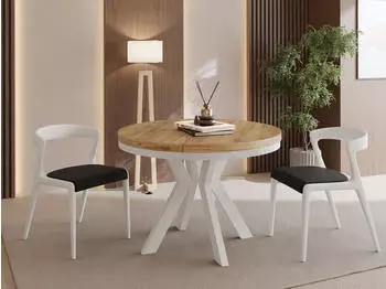 WFL GROUP Savio Neo Esstisch rund ausziehbar 90&ndash;190cm Eiche Braun, wei&szlig;e Holzbeine