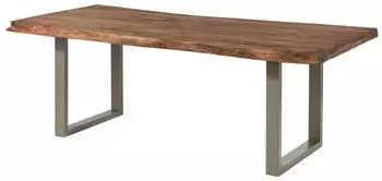 Massivmoebel24 Freeform 5 Baumkantentisch Sheesham 220x100x77cm grau gebeizt, U-Beine silber (09-112-834-2905)