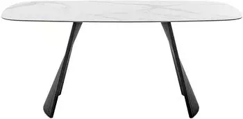 MCA Furniture TOBELO Wangentisch 180x90cm, Keramik wei&szlig; marmoriert, Metall schwarz matt