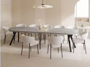 WFL GROUP Twixy Esstisch rund ausziehbar grauer Beton schwarze Holzbeine 100&ndash;300cm (48780702-09)