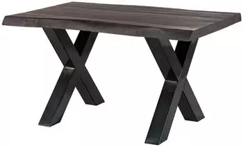 Massivmoebel24 Freeform 5 Baumkantentisch Massivholz Mango 140x90x77cm grau, X-Beine anthrazit (09-104-844-2111)