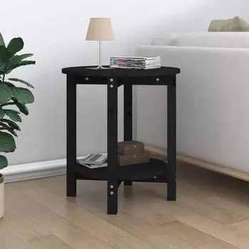 vidaXL Couchtisch Rund &Oslash;55x60cm Massivholz Kiefer, Schwarz (822356)