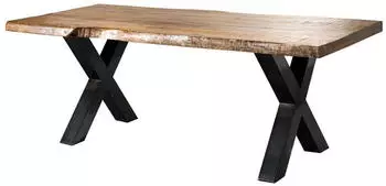 Massivmoebel24 Freeform 5 Baumkantentisch Mangoholz massiv 180x90cm X-Beine anthrazit (09-108-844-9113)