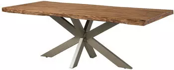 Massivmoebel24 Freeform 5 Esstisch Sheesham 260x100cm Kreuzgestell silber matt (09-116-834-5927)