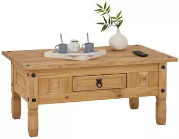 Caro M&ouml;bel Salsa Couchtisch Kiefer massiv mit Schubkasten 100x60cm (94680)