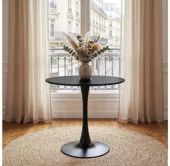 Idimex Loire Esstisch rund &Oslash;80cm, MDF lackiert, Schwarz, Tulpenfu&szlig;