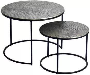 Wohnling Satztisch 2er Set Aluminium rund silber mit Muster (WL7.345)