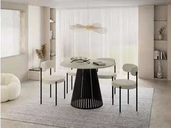 WFL GROUP Naro Black Esstisch rund ausziehbar mit Lamellen, Metallbeine 100&ndash;180cm (48780649-07)