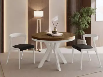 WFL GROUP Savio Neo Esstisch rund ausziehbar Eiche Braun Rustikal 100-300cm (Savio Neo)