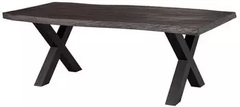 Massivmoebel24 Freeform 5 Baumkantentisch Mangoholz 200x100x77cm grau lackiert, X-Beine anthrazit (09-110-844-2214)