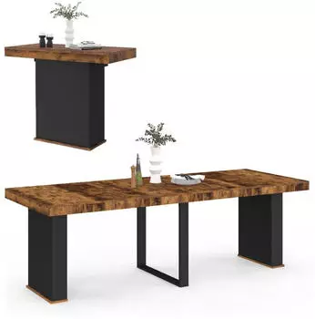IDMarket Eden Ausziehbarer Konsolentisch 10 Personen 235cm Holzoptik gealtert/schwarz (12267)