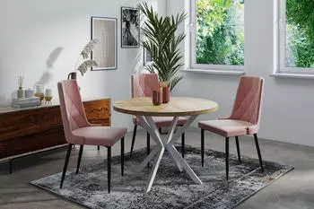 WFL GROUP Della Esstisch rund ausziehbar 100&ndash;180cm Craft Eiche wei&szlig;e Metallbeine