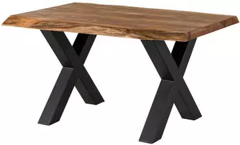 Massivmoebel24 Freeform 5 Baumkantentisch Sheesham 140x90x77cm natur gebeizt, X-Beine anthrazit (09-104-834-5211)