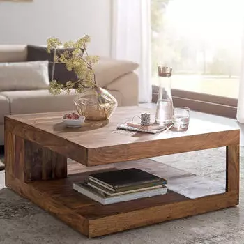 Pharao24 Couchtisch quadratisch aus Sheesham Massivholz 90x90 cm (10121039)