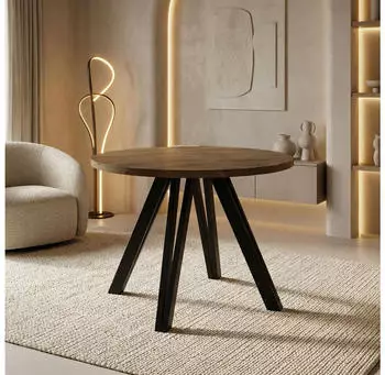 WFL GROUP Ravero Runder Ausziehtisch 100&ndash;140cm, Eiche Braun Rustikal, schwarze Beine (48780820-20)