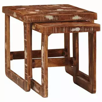 vidaXL Satztische 2 Stk. Braun 46x46x45cm Massives Recyceltes Holz (4104558)