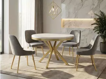 WFL GROUP Dina Esstisch rund ausziehbar 120&ndash;200cm goldene Metallbeine (Dina)