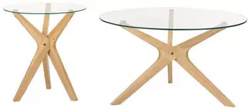 Beliani Valley Couchtisch 2er-Set, Sicherheitsglas, Hellbraun Gummibaumholz (VALLEY)