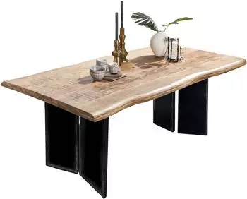 SIT Tops & Tables Baumkantentisch 160x90cm, Mango massiv, Metall (Tisch 160x90 cm)