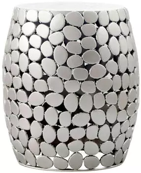 Wohnling Beistelltisch rund Aluminium silber, wei&szlig;e Marmorplatte, 40x46cm