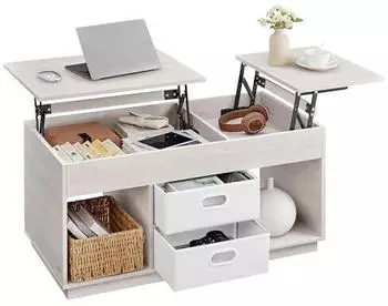 Vasagle Couchtisch h&ouml;henverstellbar 2 Schubladen, versteckte F&auml;cher, Haferflockenbeige (LCT210K01)