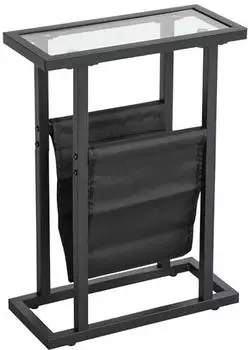 HomCom Beistelltisch mit Stoffkorb und Glasplatte, Metallbeine, 40x18x55,5cm, Schwarz (838-490V00BK)