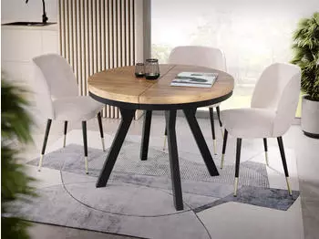 WFL GROUP Lume Esstisch rund ausziehbar Wotan Eiche schwarze Beine 100&ndash;200cm