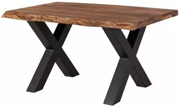 Massivmoebel24 Freeform 5 Baumkantentisch Sheesham 160x90x77cm grau gebeizt, X-Beine anthrazit (09-106-834-2212)