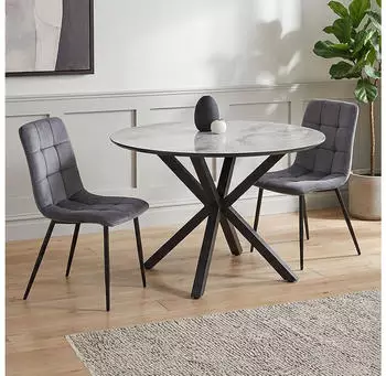Homestyle4u Runder Esstisch Metall Schwarz/Grau &Oslash;110cm (2844)