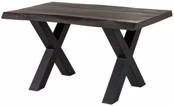 Massivmoebel24 Freeform 5 Baumkantentisch Mangoholz 140x90x77cm grau, X-Beine anthrazit (09-104-844-2211)