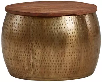 Finebuy Couchtisch FB80735 Rund Mango Massivholz/Metall &Oslash;60cm Gold mit Stauraum (FB80735)