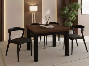 WFL GROUP Toren Esstisch ausziehbar quadratisch, Eiche Braun Rustikal, 90&ndash;190cm, schwarze Holzbeine