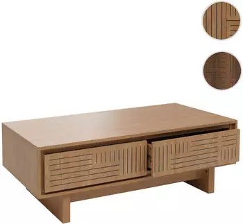 Mendler HWC-O33 Couchtisch 2 Schubladen 2 F&auml;cher Melamin Ulme Natur 120x60x40cm (111906)