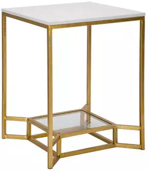 Mauro Ferretti Double Marble Beistelltisch Metall 47x47x60cm Gold Wei&szlig; (1423320000)