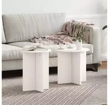 vidaXL Couchtisch 2er-Set Rund Wei&szlig; Kiefernholz (873548)