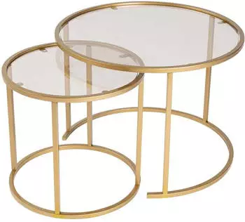 Hanah Home Couchtisch-Set 2-teilig Sicherheitsglas & Metall Gold/Bronze (857NRD1101)