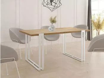 WFL GROUP Lilo Esstisch ausziehbar, Craft Eiche, wei&szlig;e Metallbeine, 140&ndash;240cm
