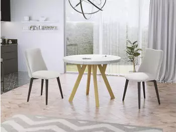 WFL GROUP Mateo Esstisch rund ausziehbar Marmoroptik wei&szlig; goldene Beine 100&ndash;200cm