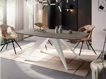 WFL GROUP Fatina Esstisch ausziehbar 180&ndash;220cm, Beton Grau, wei&szlig;e Metallbeine