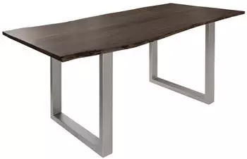 Massivmoebel24 Freeform 3 Baumkantentisch Akazie 140x90x76cm, grau, Beine silber matt (09-104-814-1228)