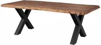 Massivmoebel24 Freeform 5 Esstisch Sheesham massiv 220x100x77cm grau gebeizt X-Beine anthrazit (09-112-834-2215)
