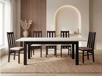 WFL GROUP Lindberg Esstisch ausziehbar rechteckig, wei&szlig;, schwarze Holzbeine, 150&ndash;190cm (800001349335)
