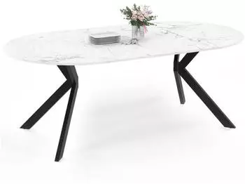 IDMarket Alix extendable round dining table, 110–200 cm, in white Alaska marble-effect finish