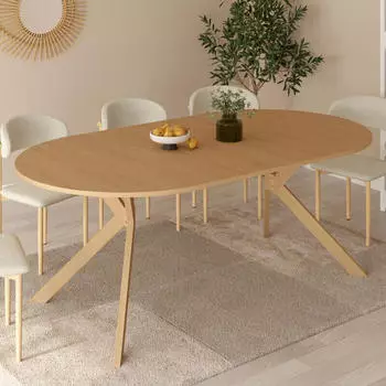 IDMarket Alix round extendable dining table, 110–200 cm, beech-effect wood