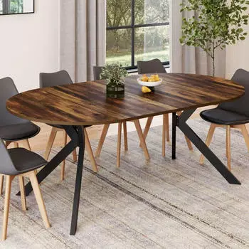 IDMarket Alix extendable round dining table, 110–200 cm, aged wood and black