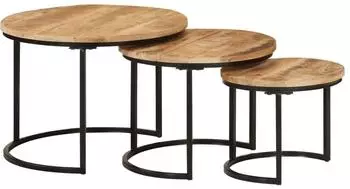 vidaXL Satztische 3er-Set, Mango Massivholz, rau (353901)
