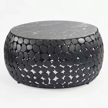 Wohnling Couchtisch rund 65cm Aluminium, schwarze Marmorplatte (WL7.358)