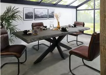 Massivmoebel24 Freeform 5 Baumkantentisch Mangoholz 180x90cm, grau lackiert (09-108-844-2223)